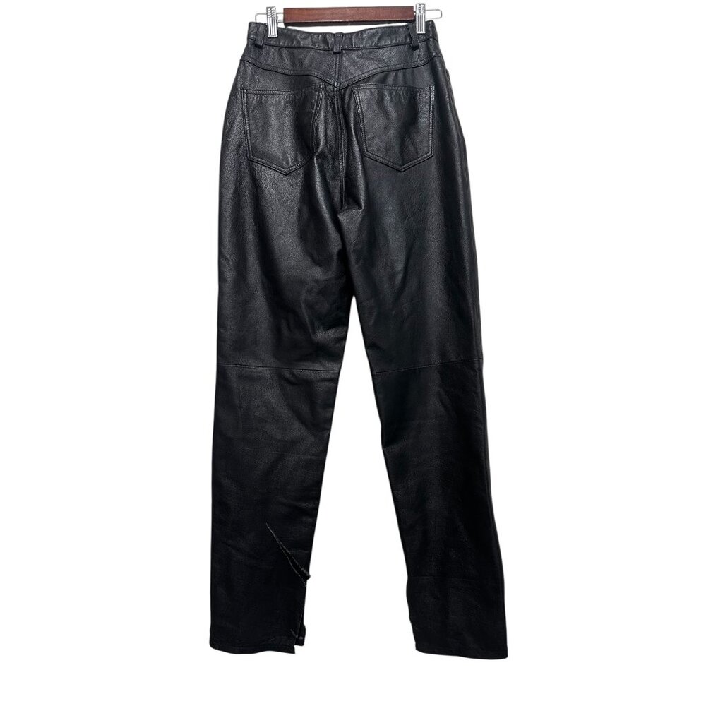 Vintage Bagatelle Real Leather Straight Leg Pants Women 4 Black Biker Rodeo FLAW - Picture 2 of 13